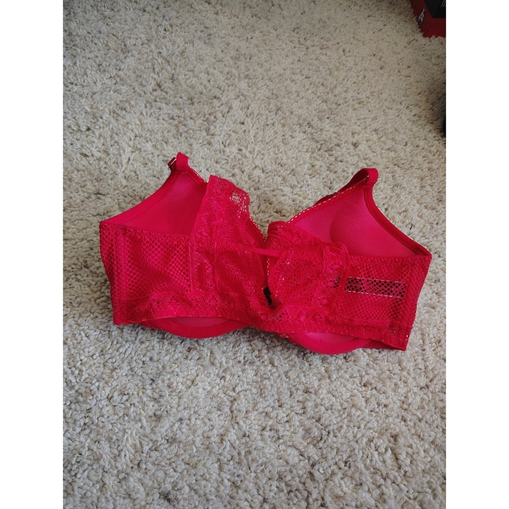 Victoria's Secret Red Sexy Push Up Bra 32C Plunge Bra Lace Racerback Front Close - Picture 2 of 4